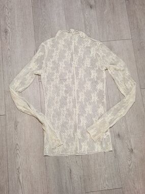 Free People Cream Sheer Lace Long Sleeve Top